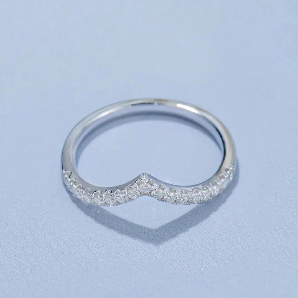 Certified 1.5mm Moissanite Diamond Pave Chevron Half Eternity Band Ring NEW - Picture 5 of 14